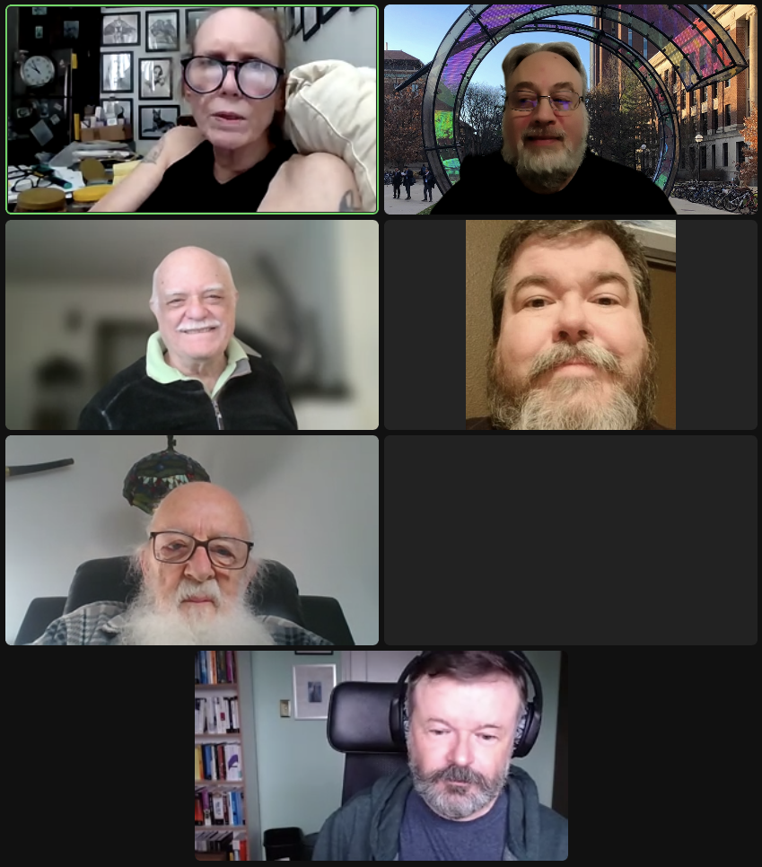 Zoom participants, left to right and top to bottom: